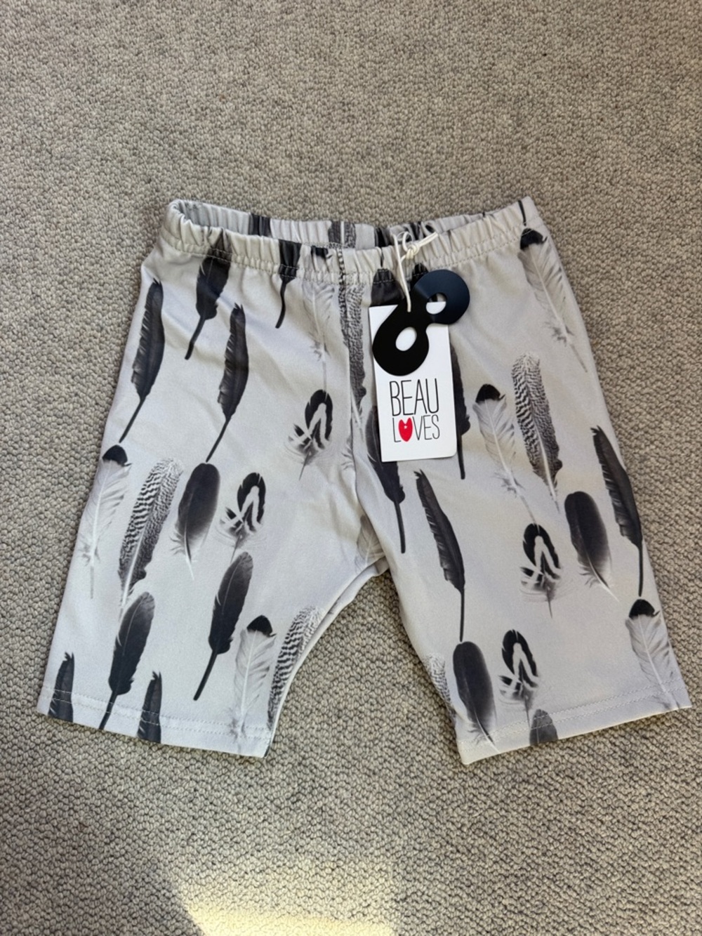 Kids' Feather Print Gray Swim Trunks